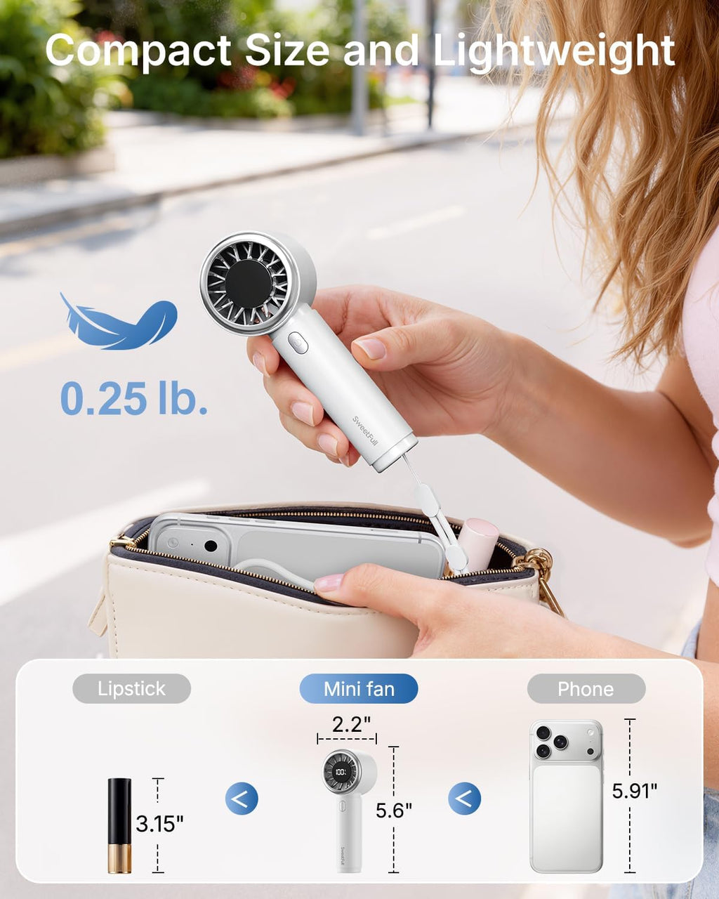 Mini Fan Portable - Cute Handheld Turbo Fan with Rechargeable Battery