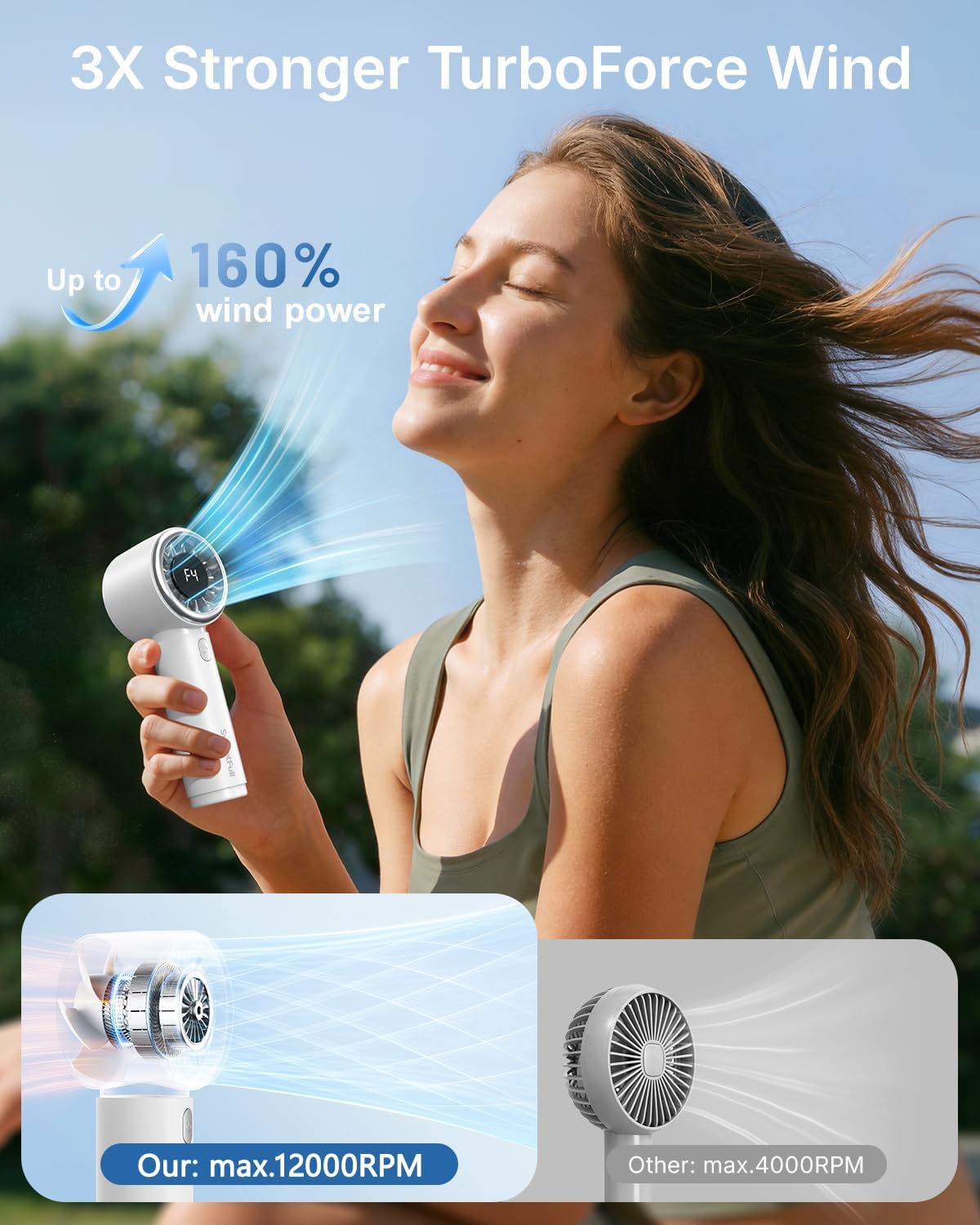 Mini Fan Portable - Cute Handheld Turbo Fan with Rechargeable Battery